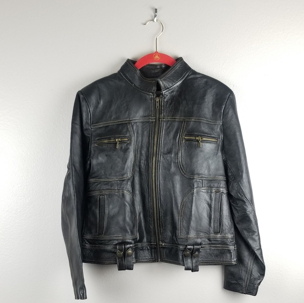New 100% Leather Jacket black Size Medium